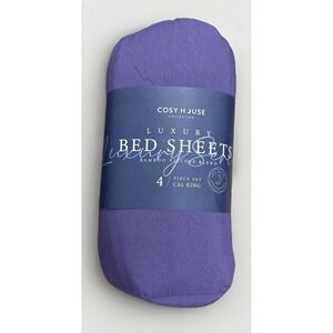 Cosy House Collection Bed Sheets Bamboo Viscose 4-Piece CAL KING - PURPLE
